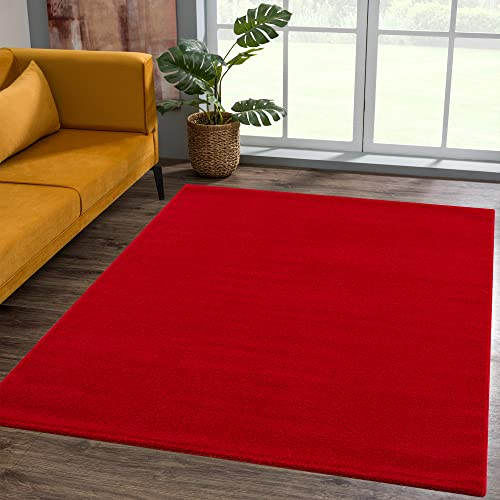 SANAT Kurzflor Teppich Wohnzimmer - Uni Modern Teppiche fürs Schlafzimmer, Arbeitszimmer, Büro, Flur, Kinderzimmer und Küche - Rot, 160 x 230 cm