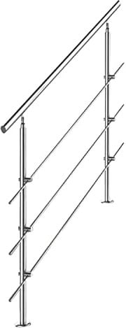 Tubiaz Rampe d'escalier en acier inoxydable pour balustrade d'escalier balcon 150 cm avec 3 traverses Ø 42 mm pour intérieur et extérieur