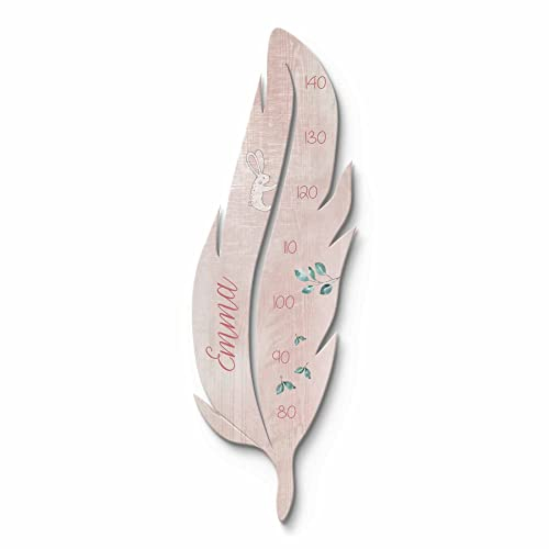 Süße Feder Messlatte Holz - individuell personalisieren mit Namen ! Niedliche Kindermesslatten für Kleinkind o. Baby - Messleiste für Mädchen in Rosa - Wanddekoration fürs Kinderzimmer 90x30 cm