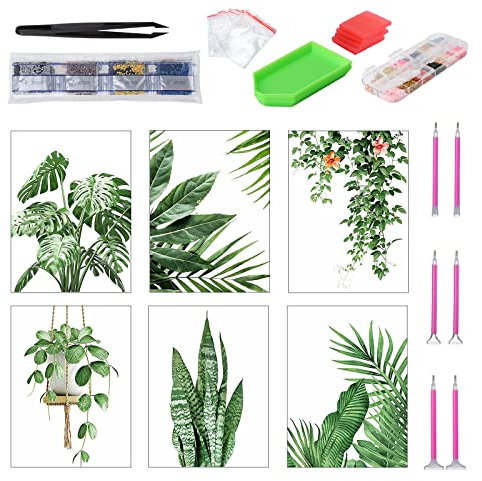 Kinsinder 5D Diamond Painting Set, DIY Diamant Painting Bilder Arts Craft für Kinder und Erwachsene für Home Wand Decor (Pflanze-6pcs)