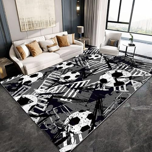 Teppiche 160/230 Grauer Fußball Kurzflor Teppich Super Soft,Tepich für Esszimmer & Schlafzimmer, Pflegeleicht, Strapazierfähig,Anti-Rutsch Unterseite, Grösse:120X170 cm
