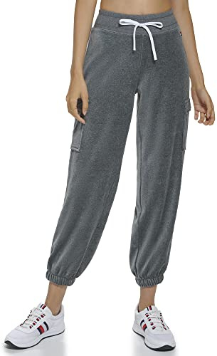 Tommy Hilfiger Damen-Cargo-Taschen aus Velourstoff, gerippter Bund mit Kordelzug, Geister-Logo-Taping