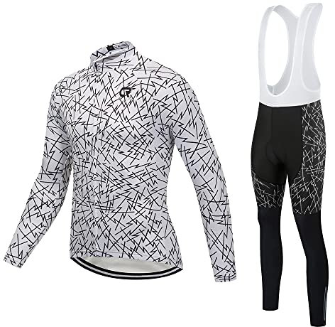 Coconut Ropamo CR Men's Cycling Clothing Sets Long Sleeve Cycling Jersey Zipper Pocket Cycling Bib Pants 3D Padded, 3031, XXL