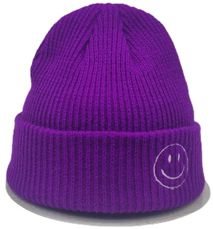 Focisa Strickmützen Hüte Mützen Caps Beanie Mode Einfarbige Kurze Gestrickte Wintermütze Damen Smiley Männer Mütze Neon Gelb Neon Grün Lila Hellrosa Lila