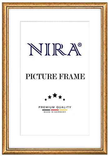NiRa Massiv Holz Bilderrahmen 84,1 x 118,9 cm DIN A0 in Bordeaux Rot Gold | Farbe und Größe wählbar | Rahmen für Poster | Puzzle | Foto collage HD069