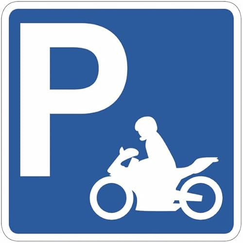 CARTELLO SEGNALETICO QUADRATA ISO 7010 - Parcheggio moto - Adesivo Extra Resistente, Pannello in Forex, Pannello In Alluminio (PANNELLO IN FOREX 20 CM)