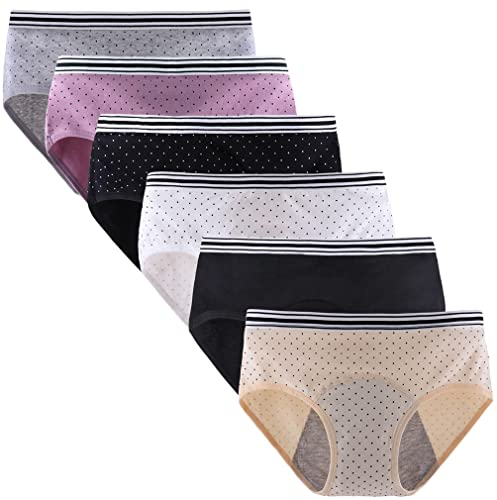Anntry Teenager-Mädchen Baumwolle Unterwäsche Menstruationshose auslaufsicher Schlüpfer mittlere Taille solide Höschen für Teenager im Alter von 10–18 (6 Stück) (Muss mit Tampons verwenden)