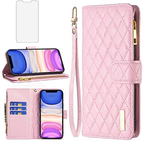 Asuwish Phone Case for iPhone 11 Pro 5.8 Wallet Cover with Tempered Glass Screen Protector and Leather Flip Credit Card Holder Cell Accessories iPhone11pro iPhone11 i XI 11s 11pro Women Girls Pink