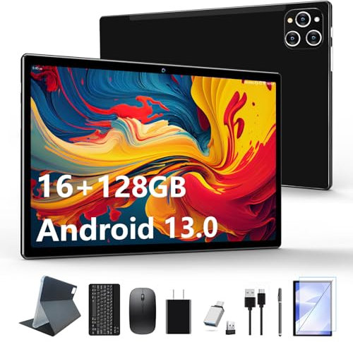Tablet 10.1 Inch Android 13 Tablets 2025 Latest Android Tablets 128GB ROM+16GB RAM (8+8 Virtual), 2 in 1 Tablet with Keyboard, Powerful Octa-Core+13MP Camera, 1TB TF Expandable, FHD WiFi Tableta PC