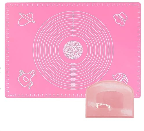 Set of 1 x Pink Baking Pastry Mat + 1 x Dough Scraper Fondant Mat 19.7''x15.8'' Dough Rolling Mat with Measurement Cookies Cake Bread Making