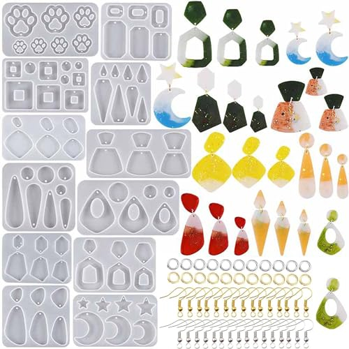 Attuslla 12 Stück Resin Gießharz Silikonform für Ohrringe und Schmuck, Epoxidharz Form