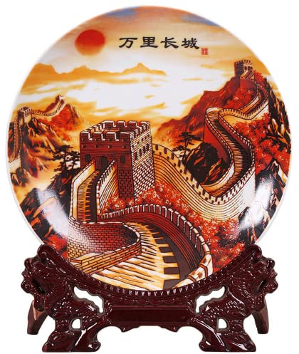 Platos decorativos de cerámica for colgar, platos decorativos for colgar en la pared, cera decorativa de 10.2 in con patrón de gran muralla china, placa ornamental de cerámica, decoración de platos fo