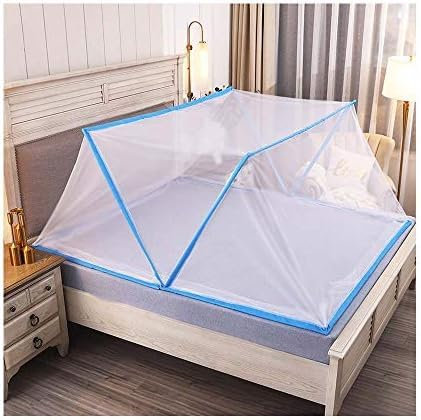 Zanzariera, Baldacchino per Letto, Zanzariera Crittografata Senza Fondo Pieghevole da Viaggio Portatile, Tenda da Campeggio per Zanzare Pieghevole A Doppia Porta,Blu,135 Cm*190 Cm,outstanding78