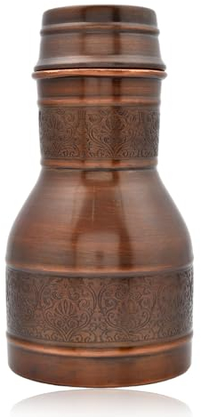 Bottiglia in rame puro, caraffa da comodino in rame anticato con coperchio, per sport e yoga, recipiente in rame per acqua potabile, 1000 ml