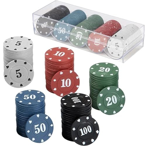 Chips Kartendecks 100 Stücke Casino Chips Poker Deluxe Poker Chips Blackjack Poker Chip Laser Pokerchips Poker Chips Plastic Casino Spiel Chips Game Chips mit Box für Party Home Casino Brettspiele