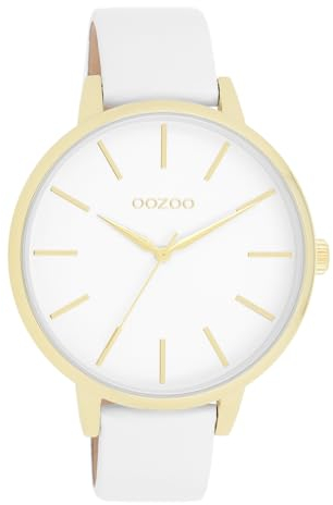 Oozoo - Timepieces Damen Uhr in White | Armbanduhr Damen mit Lederarmband | Moderne Uhr für Frauen | Edle Analog Damenuhr in rund C11359 (42mm Gehäuse)