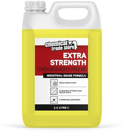 Chemical Trade Store - Dishwasher Rinse Aid - Lemon - 2.5 Litre Commercial Dishwashers Rapid Drying Streak-Free Finish on Glassware Plates & Cutlery Works in All Water Conditions