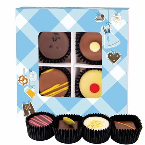 Hallingers Genuss Manufaktur Pralinen Geschenk - mit & ohne Alkohol, handmade aus Confiserie-Edelkakao in wertiger Geschenkbox Bavaria, Geschenkidee für Frauen Männer