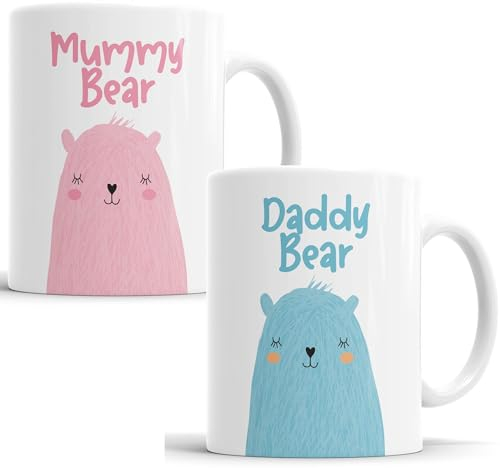 Mummy Daddy Mug Set | Mummy Bear | Daddy Bear | New Presents for Mum and dad | Novelty Mugs from Son & Daughter Gift | Christmas Funny Present Mothers Day Fathers Day (Mummy Bear and Daddy Bear Set)