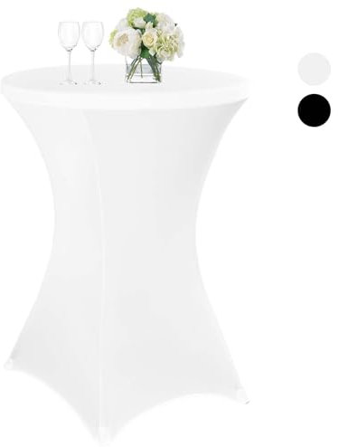 Stehtisch Hussen Stehtische Weiß, Stretch-Tischdecke mit Fußtaschen für Ø 80-85 cm Stehtische und Bistrotische, Stehtischhusse für Hochzeit Geburtstagsfeier Bankett(80 cm, weiß)