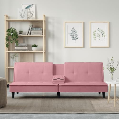INLIFE Divano Letto con Portabicchieri in Velluto Rosa Mobili, Divani (25KG)