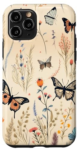 Hülle für iPhone 11 Pro Schmetterling und Wildblumen Boho Modern auf Beige