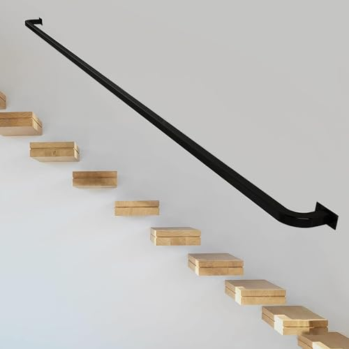Handlauf für Innentreppen - 1-20 Fuß langes Industriegeländer aus Eisenrohr zur Wandmontage - Rutschfester Haltegriff aus Metall (Größe: 16 Fuß/480 cm)