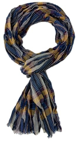 Rotfuchs Baumwollschal Leichter Damenschal Herrenschal Knitterlook Karo Muster in gelb blau rot Made in Germany