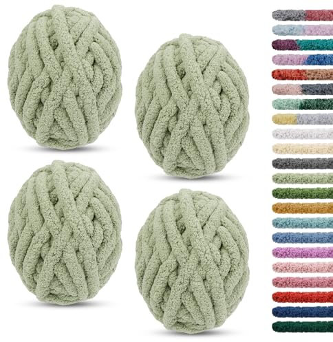 LEREATI 4 Stränge Armstricken Wolle für Decke Stricken 2cm x 25.6m Chenille Wolle zum Häkeln 226g Handstrickgarn Chunky Yarn, Dicke Schlauchgarn zum Handstricken Decken, Tasche, Haustier Bett