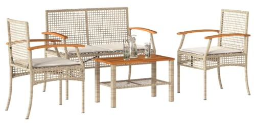 ZEYUAN 4-tlg. Garten-Lounge-Set mit Kissen Beige Poly Rattan, Lounge Gartenmöbel Set, Terassenmöbel Wetterfest, Loungemöbel Terrasse, Gartenlounge, Garten Loungemöbel Set - 366268