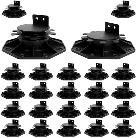 Piedistallo di supporto regolabile per ponte, confezione da 24 basi di supporto per piattaforma galleggiante, blocchi di ponte regolabili in plastica per pavimentazione da 3,5 cm a 6,5 cm MCCKLE