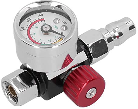 Ejoyous Spray Gun Pressure Regulator, G1/4in Thread, Silver and Red, Stainless Steel, Air Powered, Handheld, Paint Spray Gun Regulator, 0-140psi/0-10bar Gauge, Tools & Equipment