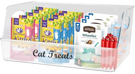 Ctomche Cat Treats Cat Snacks Organiser, Cat Treats Storage Box with Handle, Clear Cat Food Container Treats Basket,Kitten Treats Cat Sticks Chew Holder,Pet Treat Storage Organizer for Dog & Catat