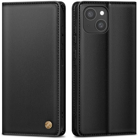 AIMOYU Handyhülle für iPhone 15 Hülle,Premium Lederhülle Schutzhülle Tasche für iPhone 15 Hülle Wallet Kartenfach Standfunktion Klappbar Flip Case für iPhone 15 Hülle,Schwarz