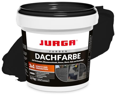 JURGA Dachfarbe 1,5 Kg Schwarz (≈3,5m²) 2 in 1: Deko & Schutz, Sockelfarbe, Betonfarbe, UV- und Witterungsbeständig, Hohe Elastizität, Einfache Anwendung, LF-frei, Innen- und Außenrenovierfarbe