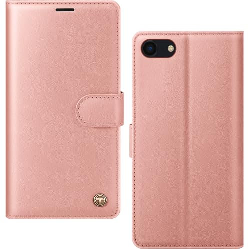 AIMOYU for iPhone SE 2020/2022 Case, iPhone 7/8 Case, Flip Wallet Leather Phone Case with [4 Card Slots] [RFID Blocking] Magnetic Protective Shockproof Cover for iPhone SE/ 7/8 Case - Pink