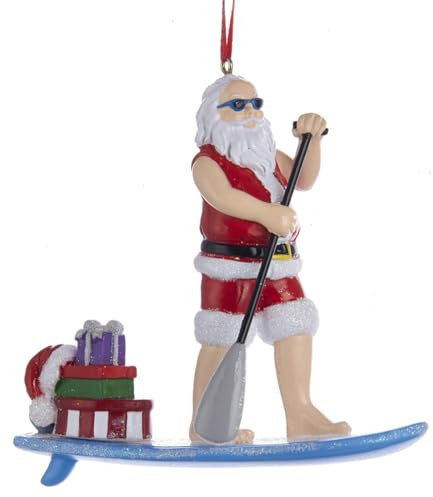 itsisa Baumschmuck Weihnachtsmann auf SUP mit Geschenken - Stand up Paddling Santa - Baumkugel, Weihnachtsdeko, Christbaumkugel