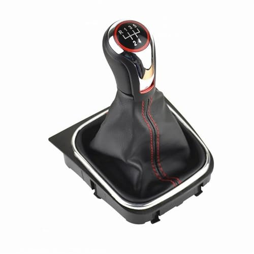 HETEVSCCK Pomos Palanca Cambios para Ibiza 6J para Seat para Leon MK1 Pomo De La Palanca De Cambios 5 6 Velocidades Mango Bola Bota Tapa Gaitor Pomos Palanca Cambios(Chrome 5 Gear-Boot)