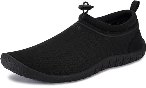 WHITIN Wasserschuhe Damen Herren Aquaschuhe Badeschuhe Männer Sommer Schwimmschuhe Surfschuhe Strandschuhe Mit Dicke Sohle Ganz Schwarz Größe 44
