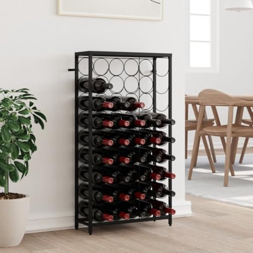Cinyiqo Wine Rack for 45 Bottles Black 54x18x100 cm Wrought Iron-Wine Rack Free Standing,Wine Holder Display Storage Shelves for Home,Kitchen
