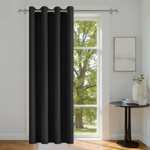 DWCN Blackout Curtain with Eyelet Thermal Door Curtain for Bedroom Drapes | Room Divider Curtains Wide Curtains Home Decorative Energy Efficient Single Curtain for Living Room,Black,52x54 inch,1 Panel