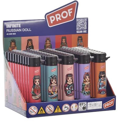 Pack de 25 Mecheros Redondos Recargables con Piedra Reemplazable Exclusivo EN DISPAU (Russian Doll)