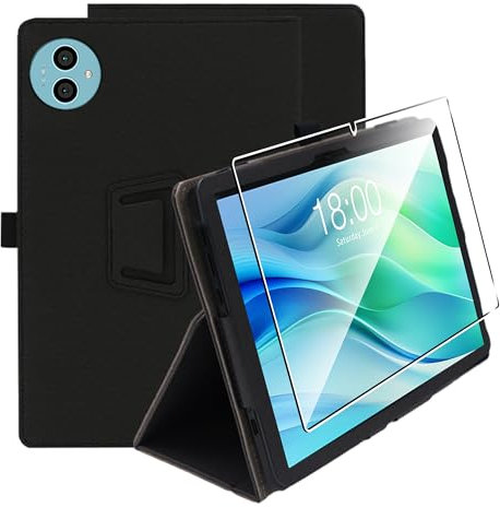 zZjoOoj Custodia Cover Compatibile con DOOGEE U11/ U11 Pro/Teclast P50/ P50S 11, Ultra Sottile in Pelle con Vetro Temperato Ultra Sottile con Funzione Leggio Verticale, Nero