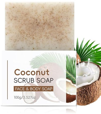 Coconut Scrub Soap - Natural Coconut Soap Bar for Deep Cleansing - Body & Face Soap Bar with Coco-nut Oil - Handmade So-ap B-ar - Fresh Scent, Rich Foam - So-ap for Acne, Dullness, Smooth Skin (100g)