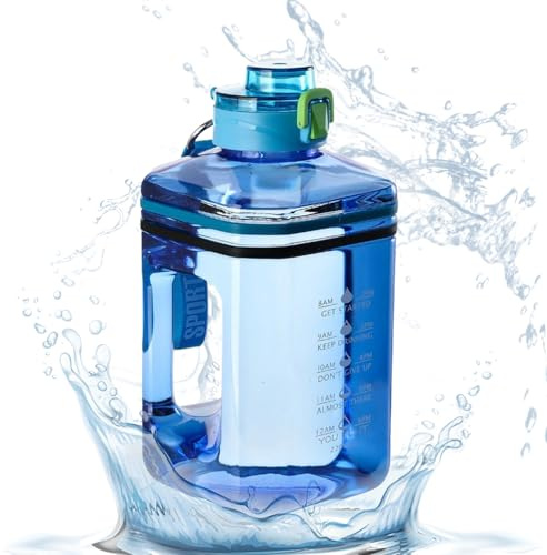 Sports Water Bottle - 0.6 Gallon/2.2L Square Water Bottle | Motivational Leak Proof Design Large Gym Jug, Dishwasher Safe Drinking Bottles with Lid for Daily Drinking, White/Red/Black/Blue