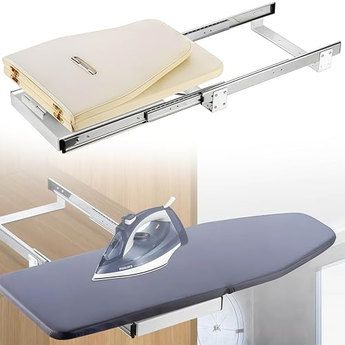 PRMTYUP Foldable Retractable Pull Out Ironing Board, Closet Sliding-Out Iron Boards, Hiding Ironing Board, 180 Degree Rotation, Mounted in Drawer, Space Saving,02