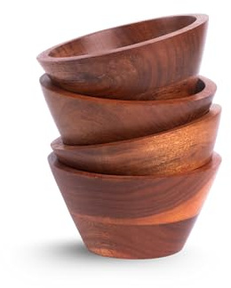 Hazelton Oaks Acacia Round Wooden Small Bowls Set of 4 | Multipurpose Nuts, Sauce & Small Snack Serving Bowl | Durable Decorative Kitchen Hand Carved Wooden Bowl | Easy to Clean | 6.5 cm x 11 cm