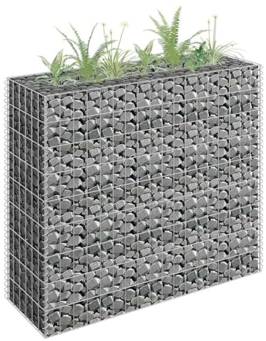 Mokuyary Gabionen-Hochbeet Verzinkter Stahl 90×30×90 cm Steinkorb aus Metall, Steinmauer als Gartenzaun, Gabionengitter als Sichtschutz