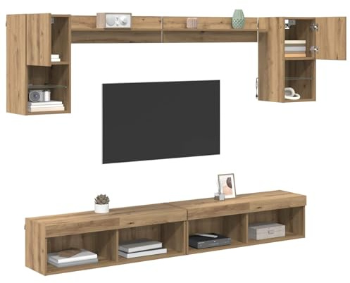 vidaXL TV Wand Einheiten mit LED 6 STK. Artisan-Eiche Holzwerkstoff