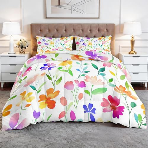 4 Jahreszeiten Bettdecke 135 x 200 cm, Frühling Vitalität Blumen Steppdecke | Wildblumen Mikrofaser Steppdecke Ganzjahresdecke - Atmungsaktiv und Weiche Bettdecke ohne Bezug, Maschinenwaschbar